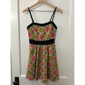 Altar'd State Women's Spaghetti Strap Yellow Red Black Print Mini Dress Size S